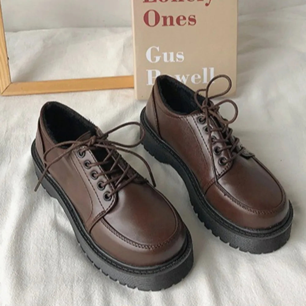 Loafers Women's Spring and Autumn Platform Lace-up High-heeled Single Shoes New Uniform Small Leather Shoes Women Pumps