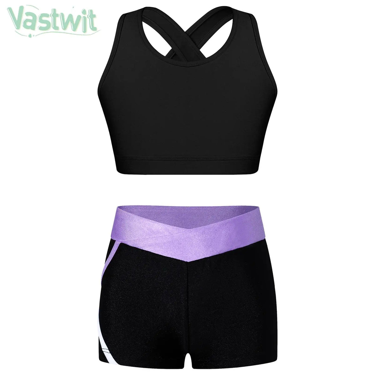 Kids Girls Summer Sports Set Sleeveless Cross Rear Crop Top with Low Rise Shorts Gymnastics Yoga Fitness Cycling Dance Outfits