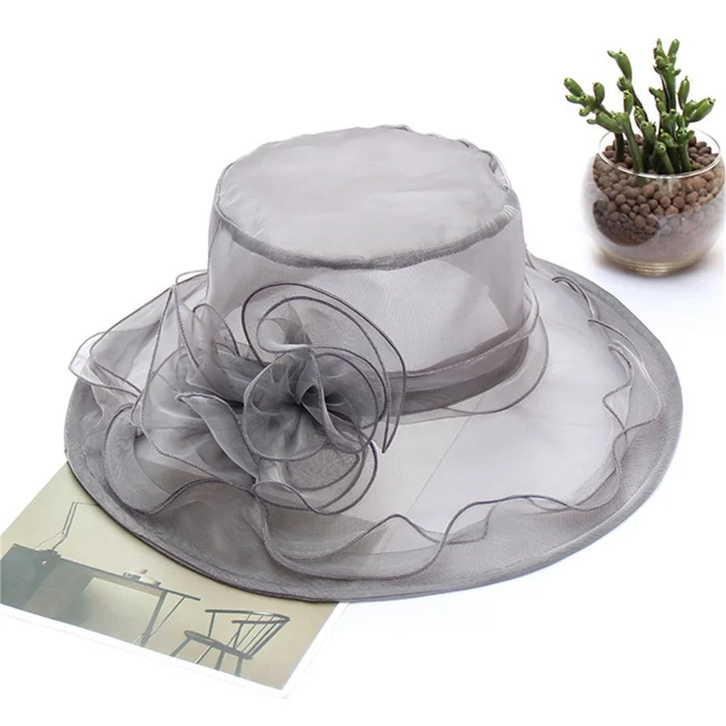 Wedding Hat for Women Elegant Flower Mesh Sunscreen Kentucky Derby and headgear Church Organza Purple Sunhats