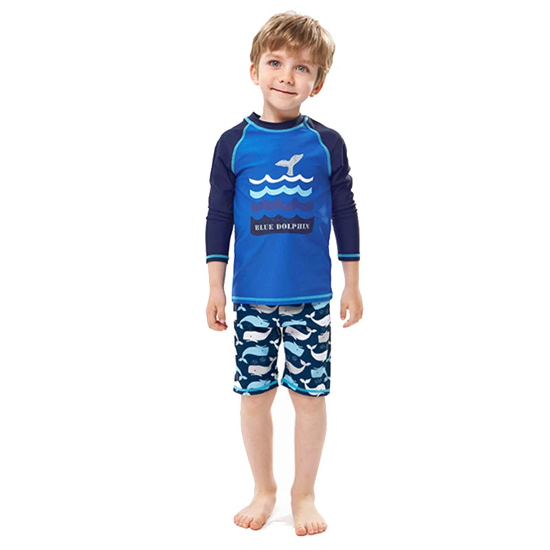 Long Tops+Shorts 2pcs/Set Kids Swimsuit Boys Swim Suit Kids Bathing Suit Children's Swimwear Kids Surfing Spa Pool Swimsuits