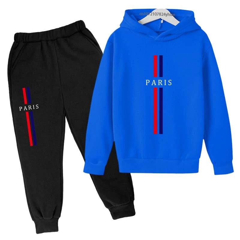Kids Autumn Spring Casual Paris Print 2pcs Hoodie+Pants Tracksuits 2-13Years Boys Girls Fashion Streetwear Children Clothes Sets
