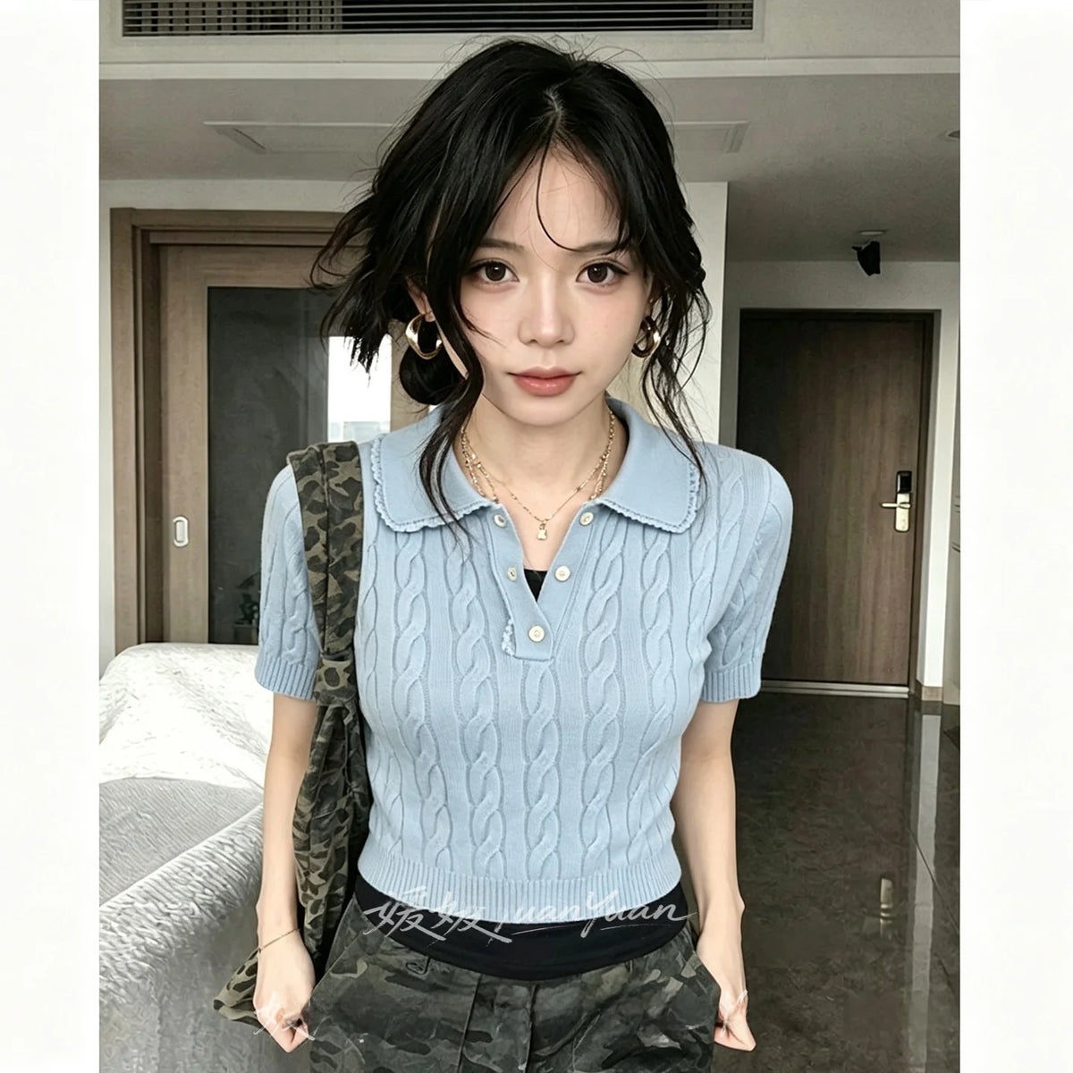 Casual  Ne Knitted Sweater ort Sve Turtlene Pullover Summer Faion Korean Sle Versatile Twisted Flower Design...
