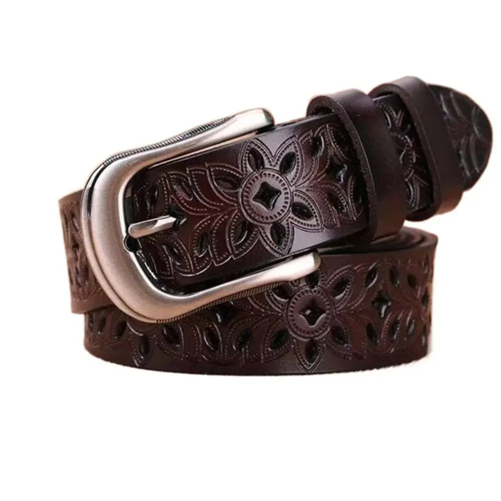 Women Leather Belts for Woman Belt Vintage Pin Buckle Strap Jeans Hollow Belt
