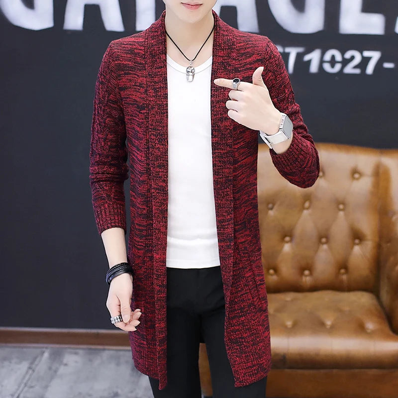 Men's Spring Sweater Knitted Cardigan X-long Knitted Coat Autumn Sweaters Solid Color Sweatercoat