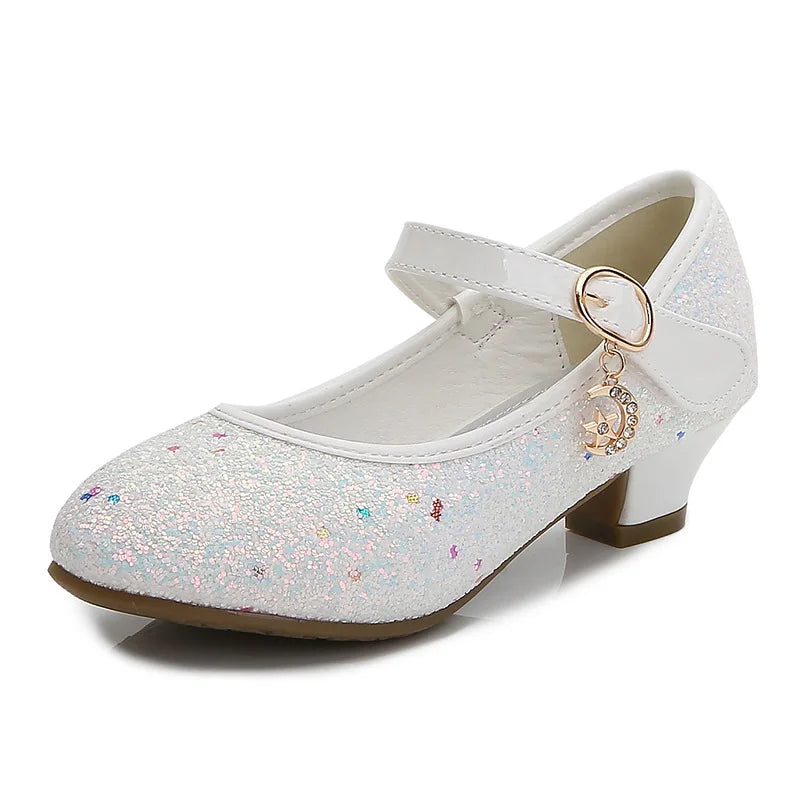 ULKNN Kids High Heel Shoes Girls Leather Shoes Flower Casual Pink Glitter Children 2026 Girls Shoes Butterfly Knot size 26-38