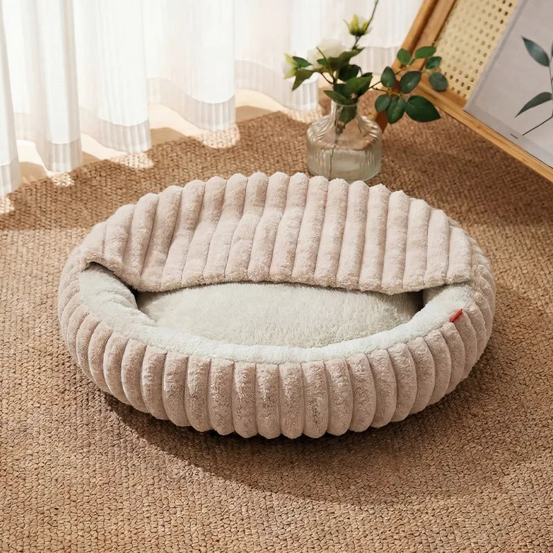 Plush Pet Bed Soft Rabbit Fur Dog Bed Cat Bed Calming Round Cushion Cozy Sleeping Nest Comfortable Pet Sofa