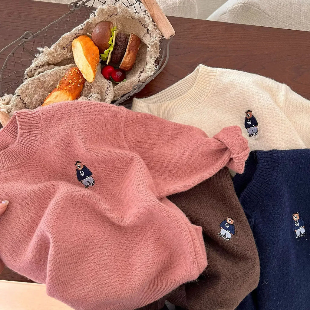 Kids' Sweater 2023Autumn New Boys and Girls Cartoon Sweater Baby Low Collar Bear Sweater Trendy Net Red Fashion