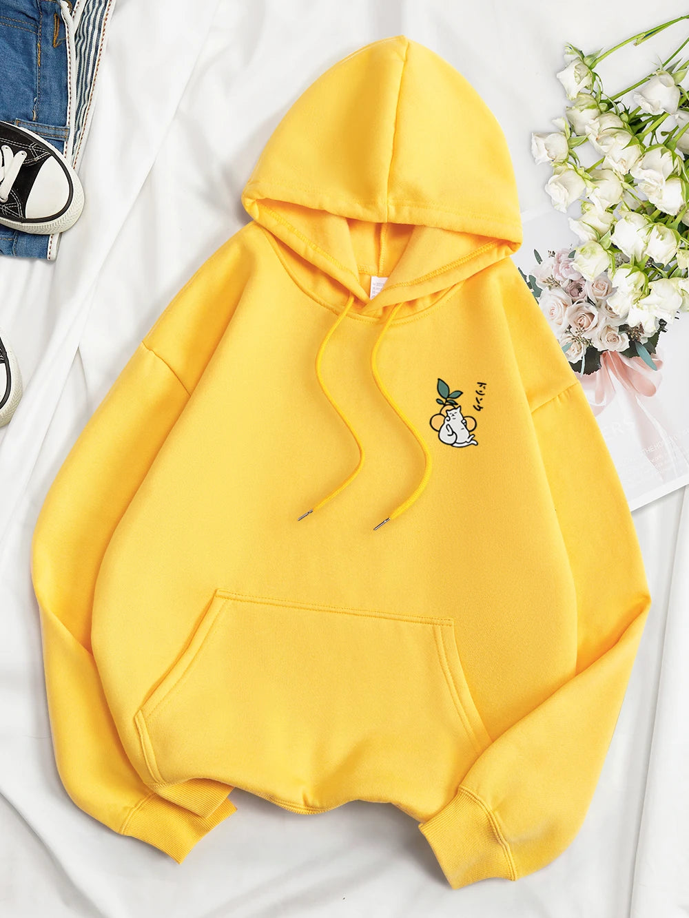 Kawaii Japanese Harajuku Cat Print Hoodie Men Women Fashion Loose Hoody O-Neck Casual New Sweatshirt Pocket Fleece Couple Hoody