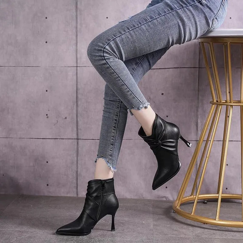 Booties for Women 2025 Versatile New Small Pointed Toe Thin Heel Skinny Boots