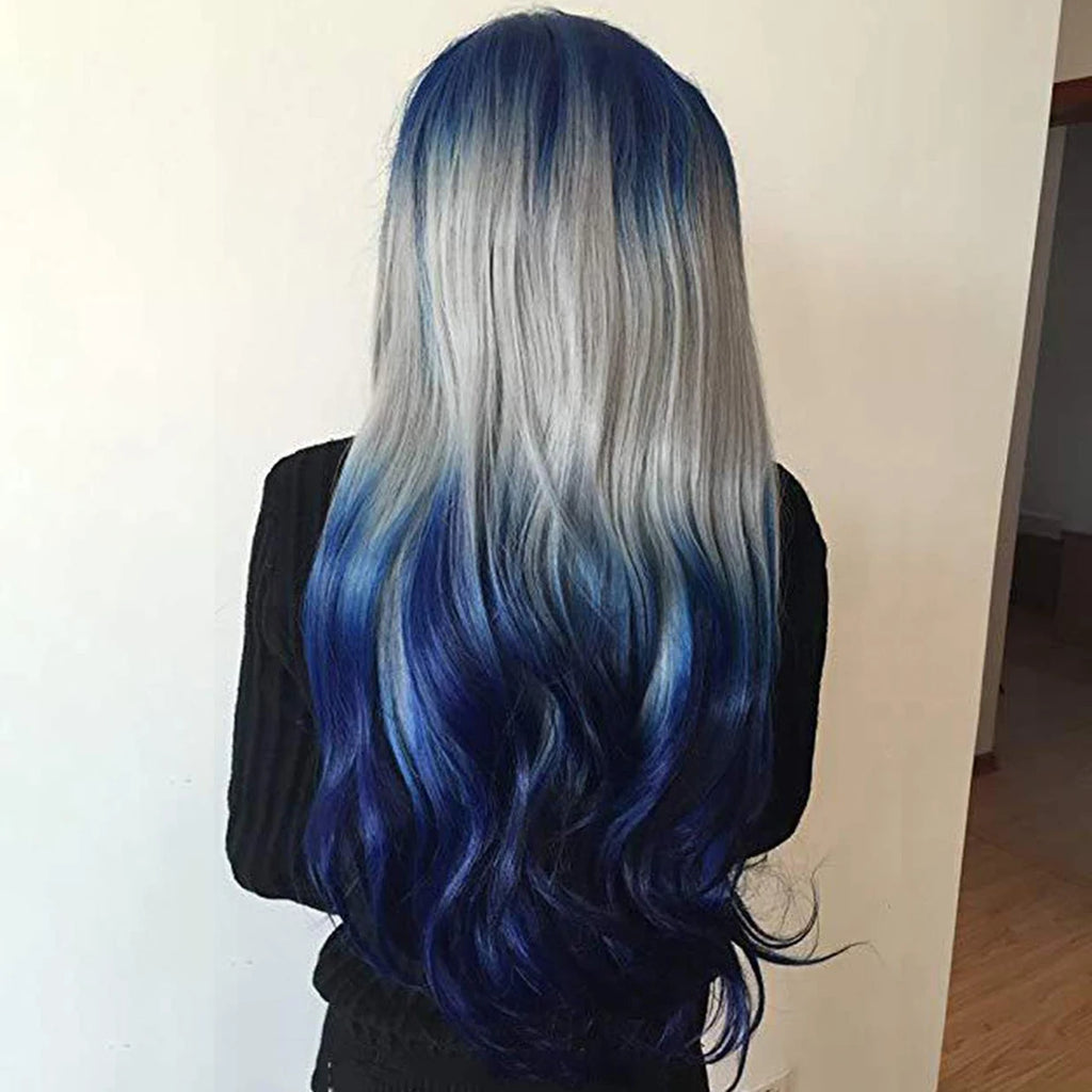 Synthetic Hair Long Blue Ombre Gray Wig Wavy Women's Costume Wigs Lolita Cosplay Wig Pelucas Rainbow Wig