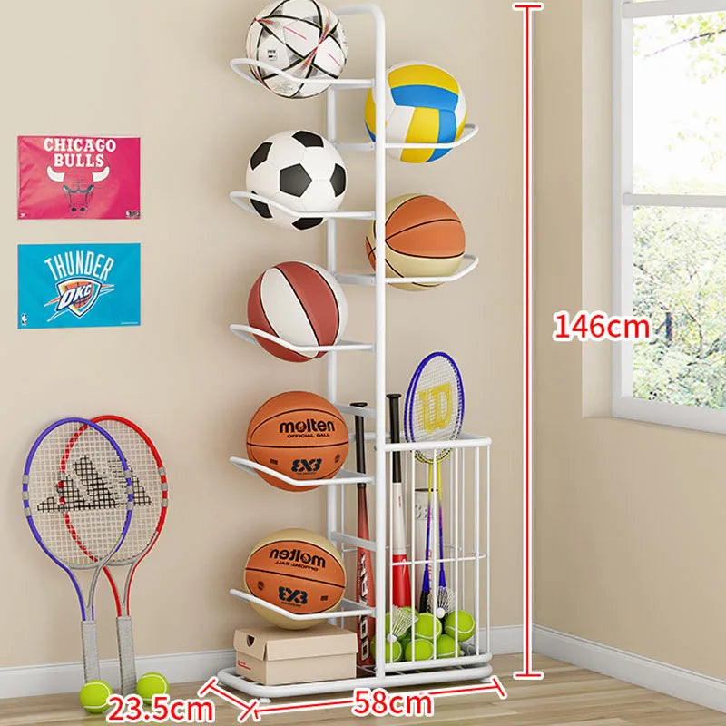 Sports Ball Storage Rack Basketball Badminton Volleyball Freestanding Sport Equipment Organizer Ball Holder For Home Indoor