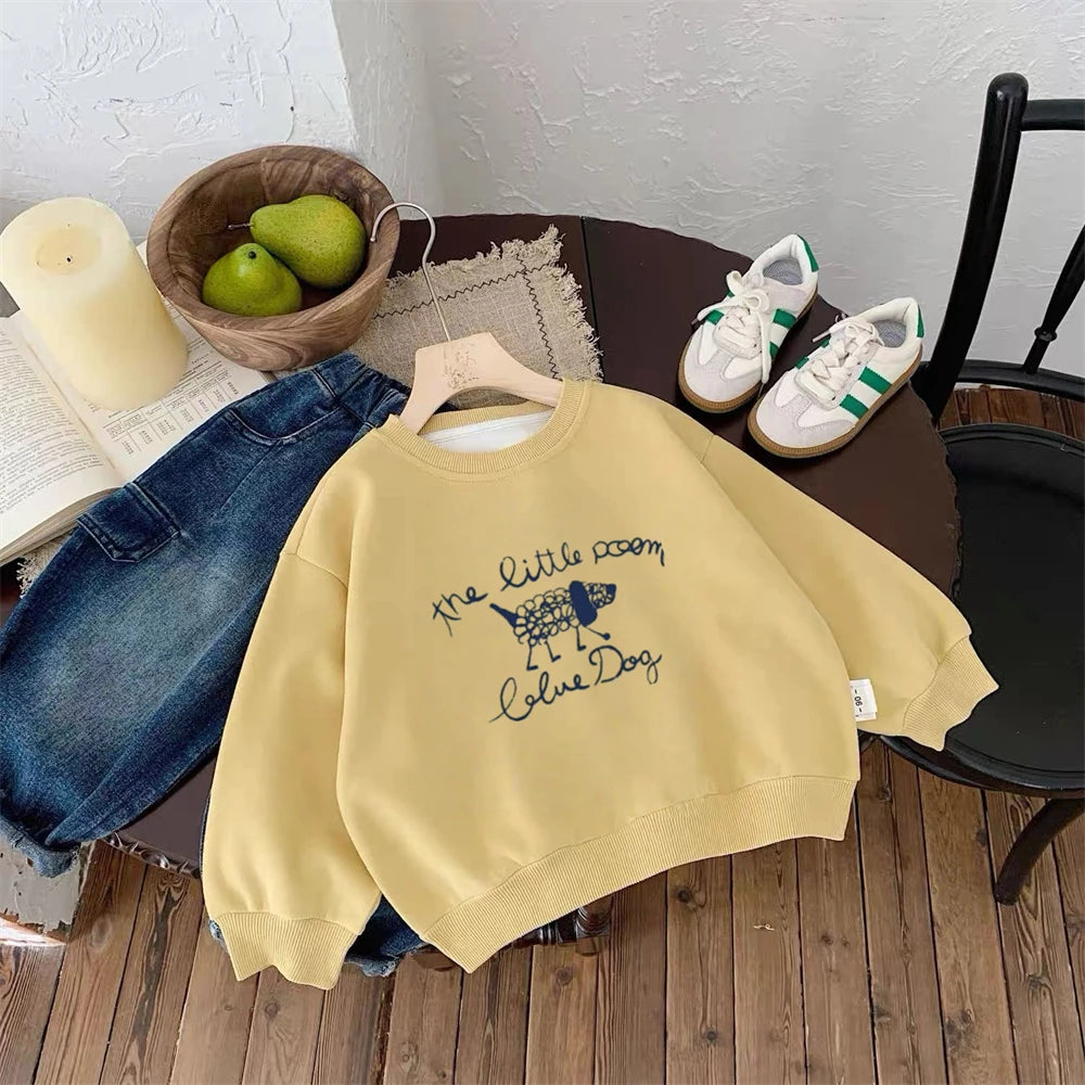 New Cute Sweatshirts Kids Casual Loose Clothes Children Fashion Crewneck Hoodie Cartoon Printed Long Sleeve Thin Simple Tops