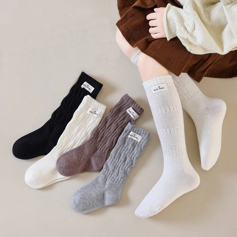Kids Long Socks For Girls Spring Autumn New Cotton Children's Calf Socks Retro Solid Knee High Baby Child Girl Socks 1-12Years