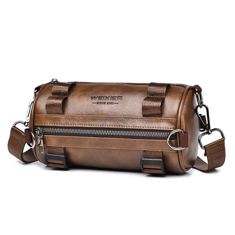 Fashion PU Leather Crossbody Shoulder Bag for Men Bucket Shoulder Bag Men‘s Casual Barrel Handbags Male Circular Messenger Bags