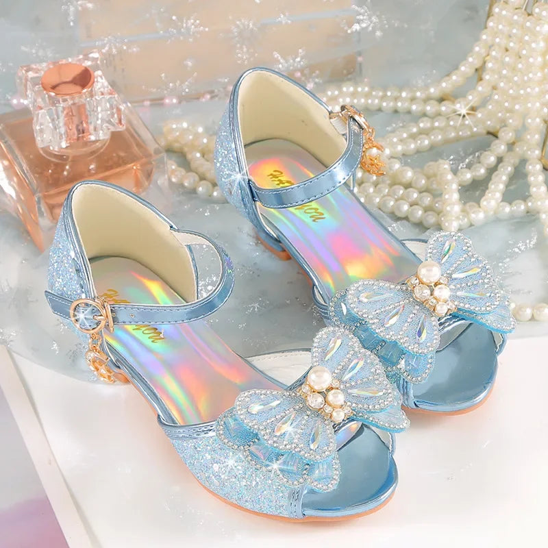 Children's Princess Wedding Party Shoes Summer New Girls Crystal Sandals Fashion Pearl Bowknot Baby Kids Performance High Heels
