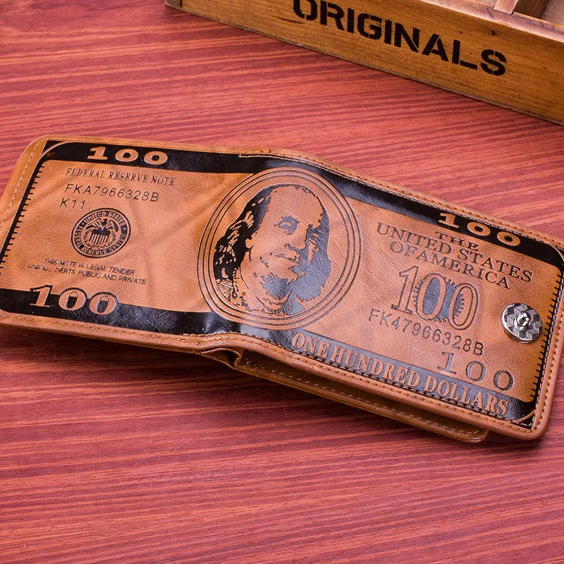 Men's Wallets with 100 US Dollar Pattern Wallet Male Leather Wallet Photo Card Holder Fashion Large Capacity Wallet Purse Bag