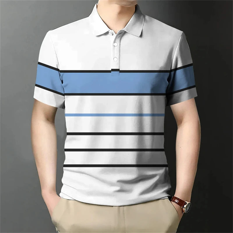 Retro Stripe Graphic Polo Shirts For Men Simple Fashion Daily Wear 3D Printed Father Polo Shirt Casual Breathable Oversized Tops