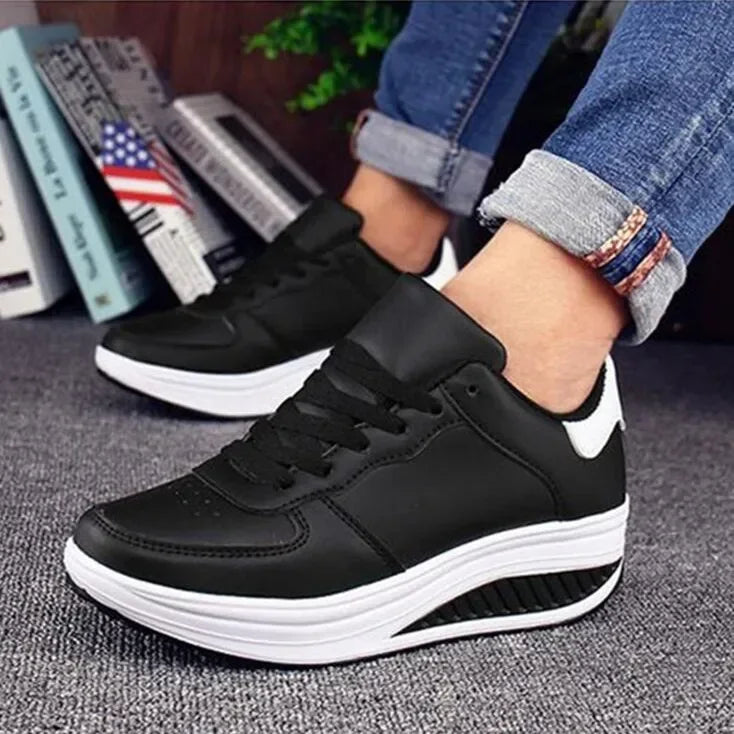 NEW Women Sneakers Breathable Waterproof Wedges Platform Vulcanize Shoes Woman Sneakers Leather Casual Shoes Tenis Feminino