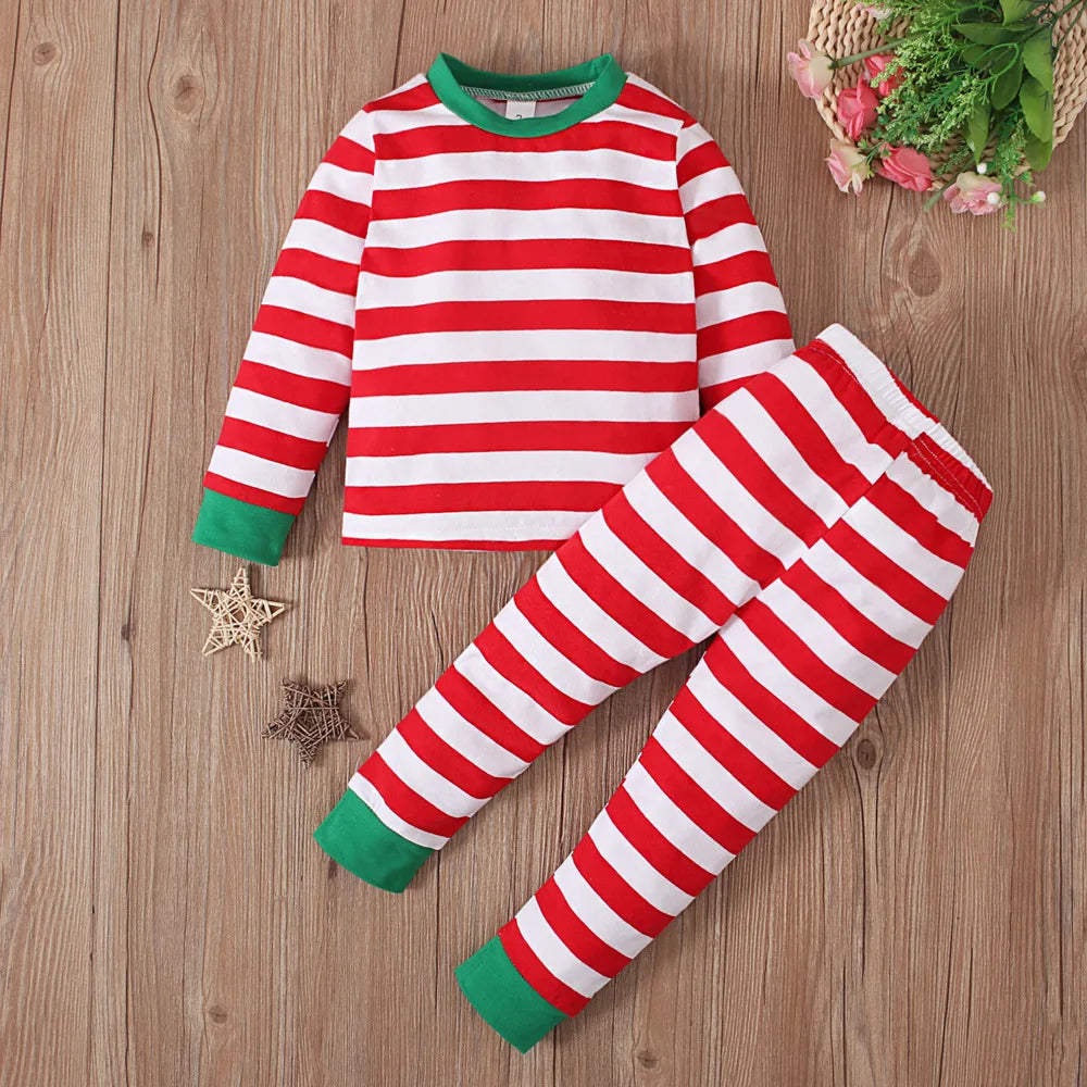 2026 Kids Christmas Cosplay Costume Long Sleeve Pants Pajamas Sets Boys Girls Striped Home Sleepwear 2 Pieces Children Xmas Look
