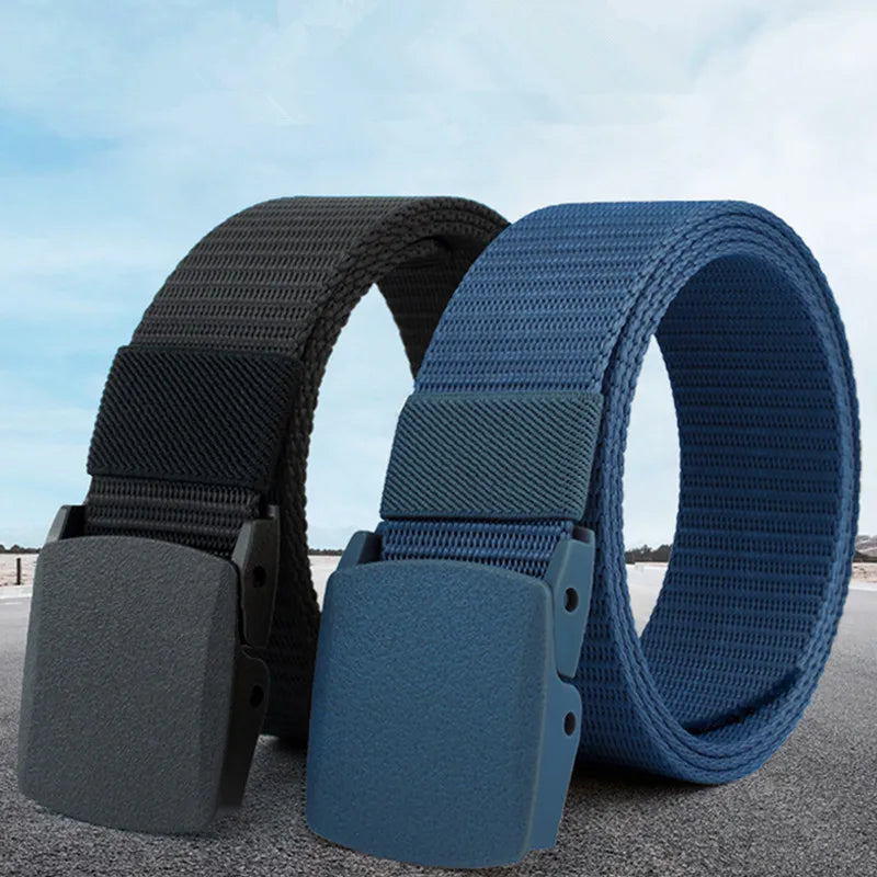 Men Belt Jeans Belts Adjustable Belt Men Outdoor Travel Waist Belt with Plastic Buckle for Pants Soft Nylon Sports Accessories