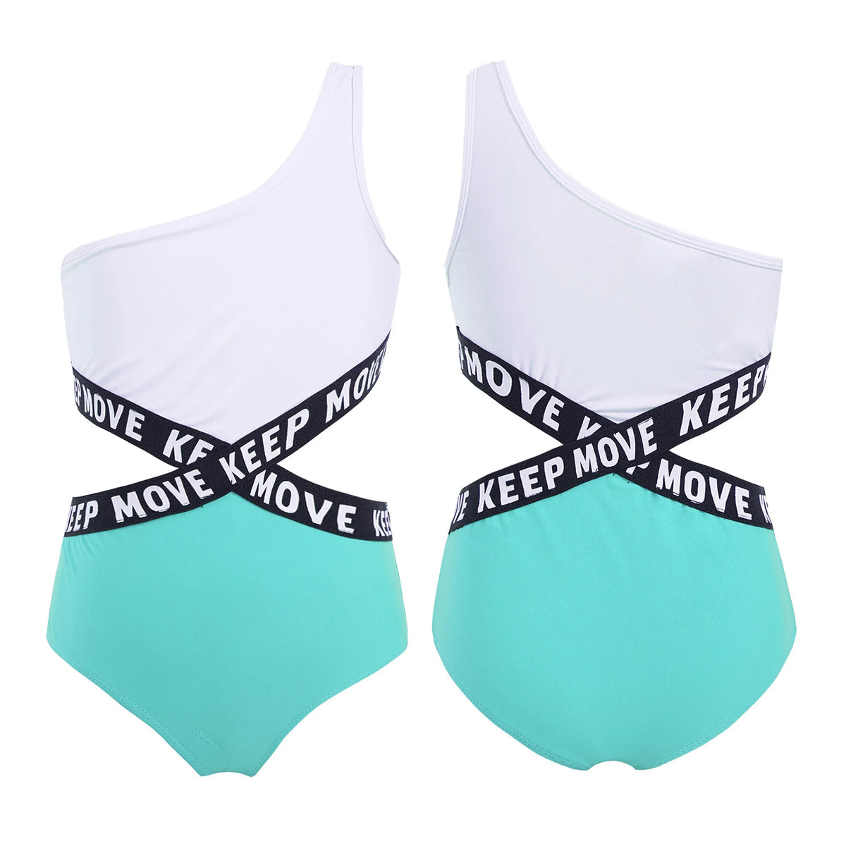 Kids Girls Hollow Out One-piece Swimwear Single Shoulder Letter Print Bodysuit Swimsuit Pool Bathing Suit Beachwear Sportswear