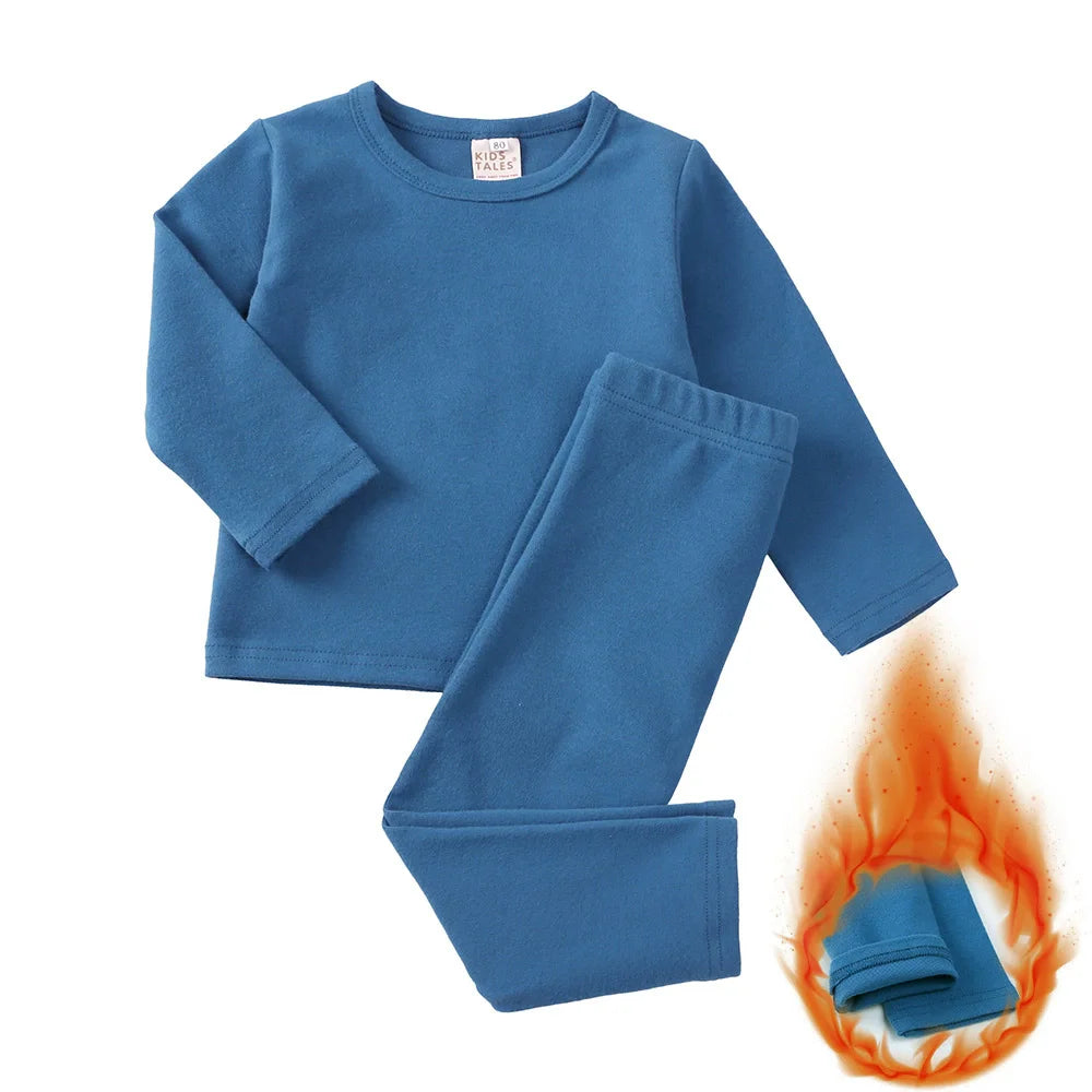 Fashion Solid Toddler Girl Pajamas Set Cotton Long Sleeve Warm Pajamas Pants 2 PCS Winter Pajamas for Kids 1-9 Years