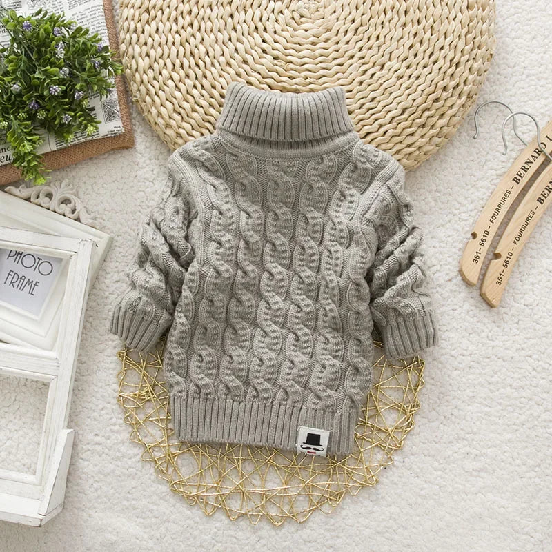 DIIMUU Kids Boy Girl Sweater Knitwear Turtleneck Pullover Clothes Baby Winter Tops Solid Sweaters Children Boy Girl Warm Coat