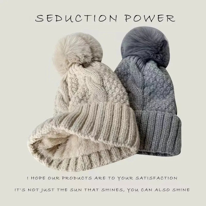 Women's Hats Autumn And Winter Thick Warm Fleece Yarn Hat Solid Color Knitted Hat Versatile Winter Thermal Knitted Hat Fashion
