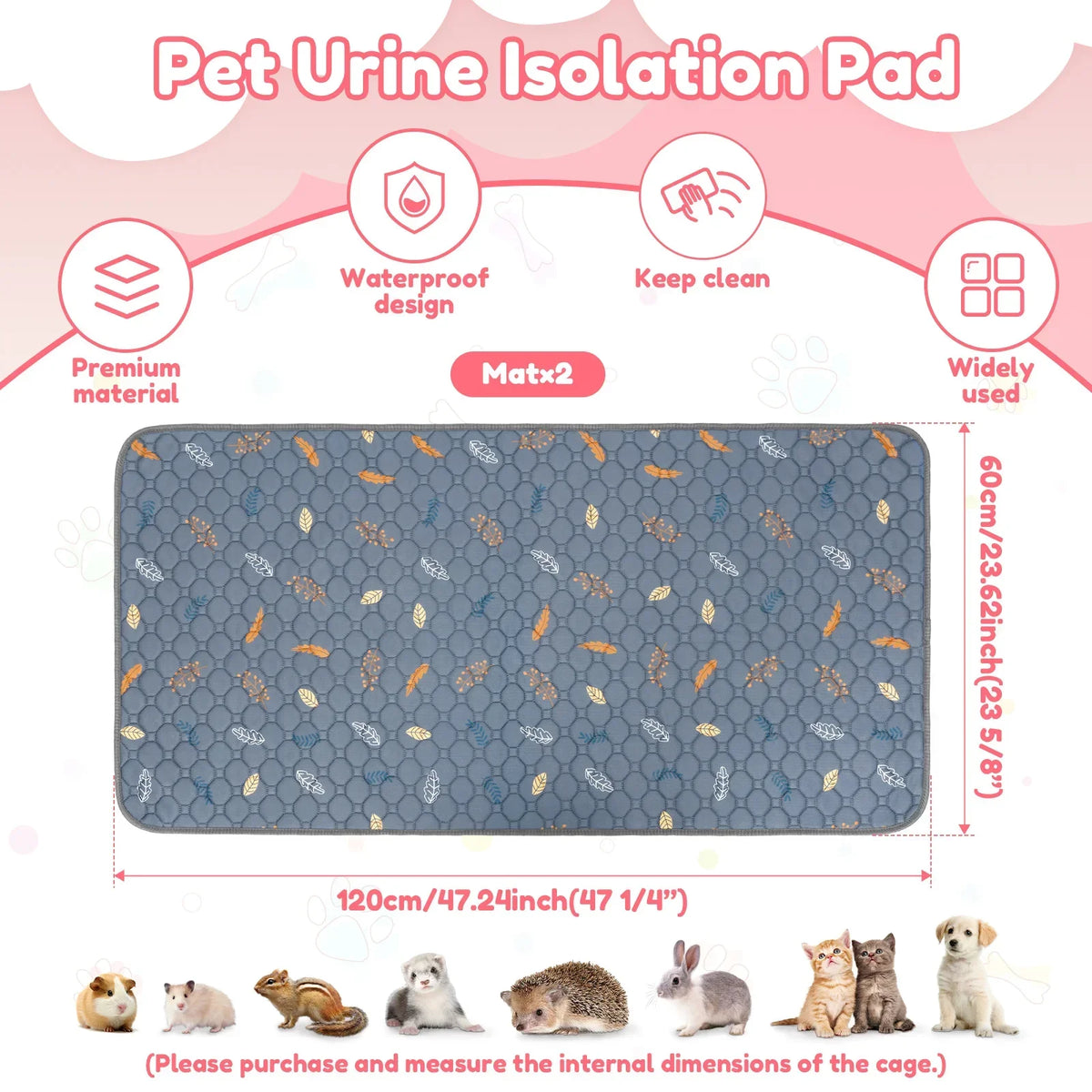 2Pcs Guinea Pig Pee Pad 47x24 Inch Puppy Kitten Blanket Bed Mat Absorbent Bedding Training Mat Reusable Small Pet Soft Sleep Mat
