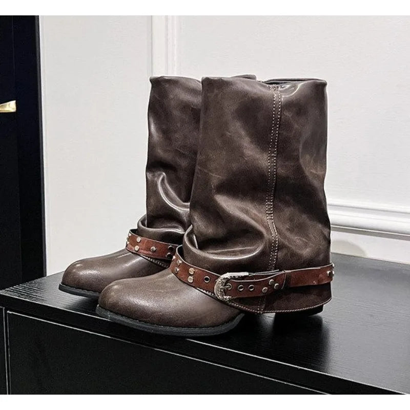 Woman Boots  Long Platform Chunky Heels Trend Punk Gothic New Rock Leather Fashion Women's Shoes Motorcycle Footwear