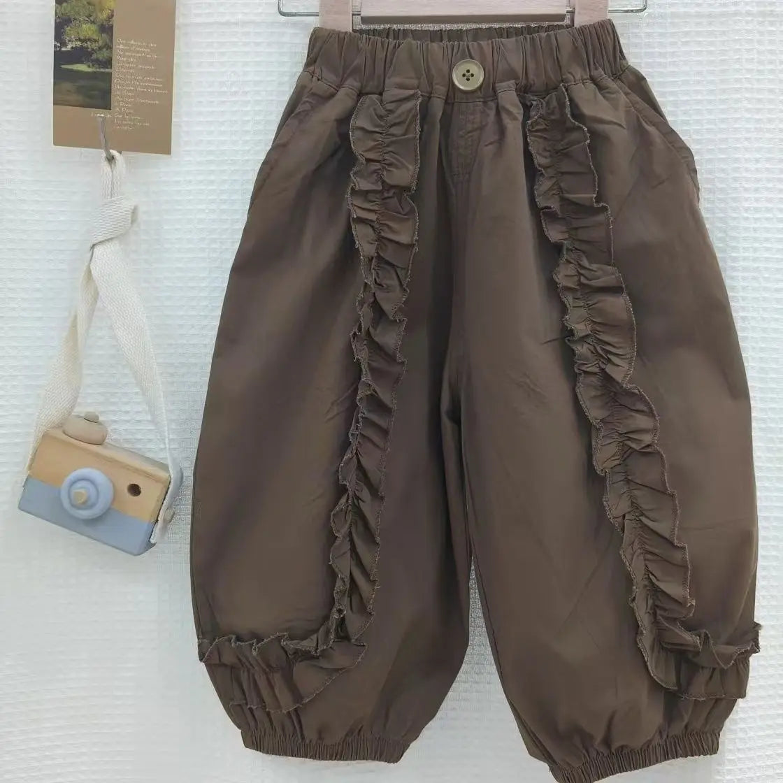 Kids GIrls Ruffle Pants 2025 New Arrival Children Casual Loose Trousers Lace Stitching Pants Baby Girls Thin Cotton Pants