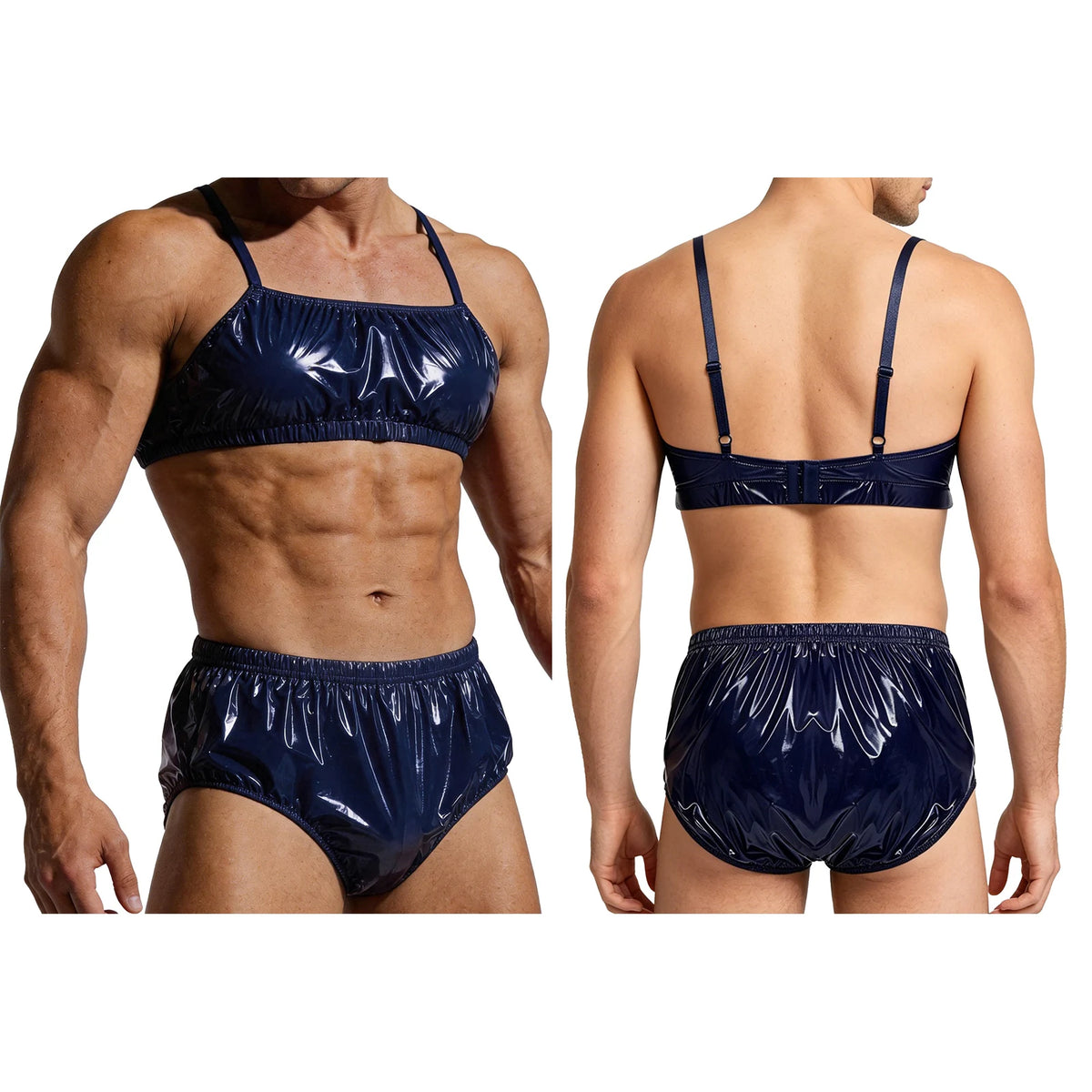 Mens 2 Piece Bathing Suit Waterproof Bikini Sets Adjustable Straps Cropped Cami Top with Briefs Swim Bottoms Swimsuit Beachwear