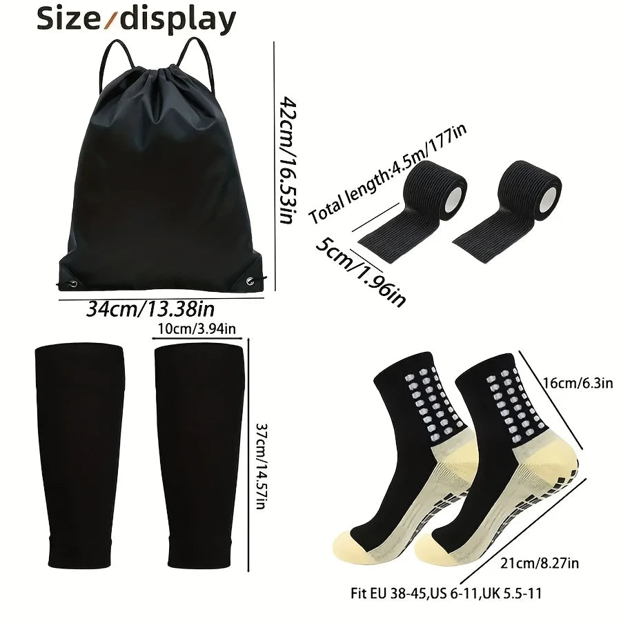 4-Piece Football Equipment Set, Non-Slip Socks, Sock Covers, Bag, Bandages