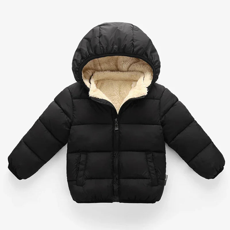 Baby Kids Coats Winter Thick Jackets For Boys Warm Plush Thicken Outerwear For Girls Fur Hooded Jacket Children Plush Thick Coat