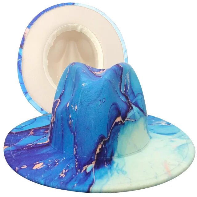 Fedora hat Women's hat wide-brimmed hat Fedora hat autumn winter men retro fashion tie-dye felt jazz Panama hat wedding hat