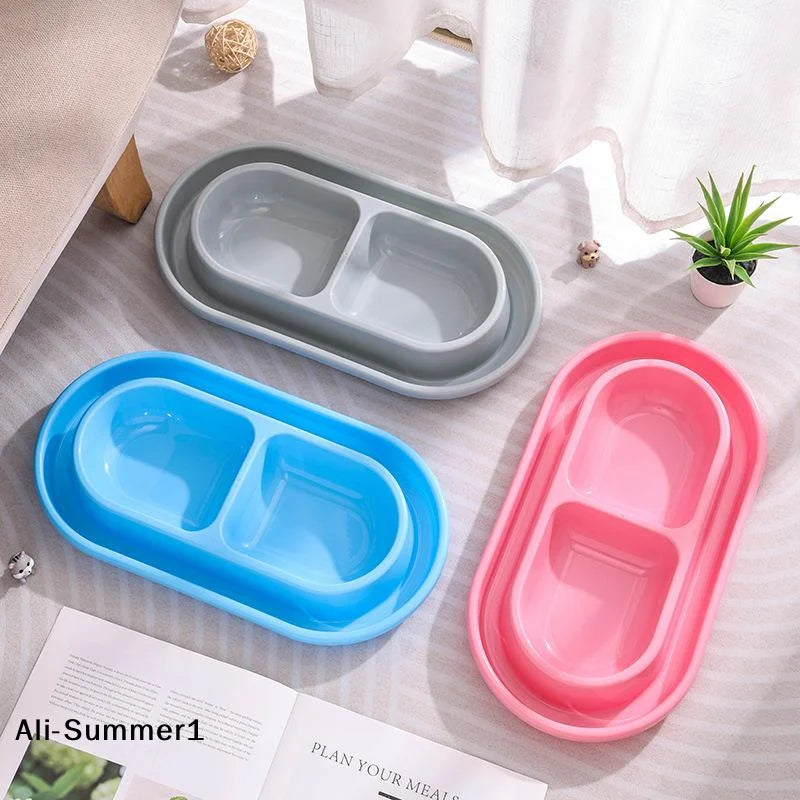 【E】Pet Feeding Double Bowls Plastic Anti Ants Food Water Feeder Dogs Cats Puppy Automatic Dog Feeder Dispenser Pet Supplies