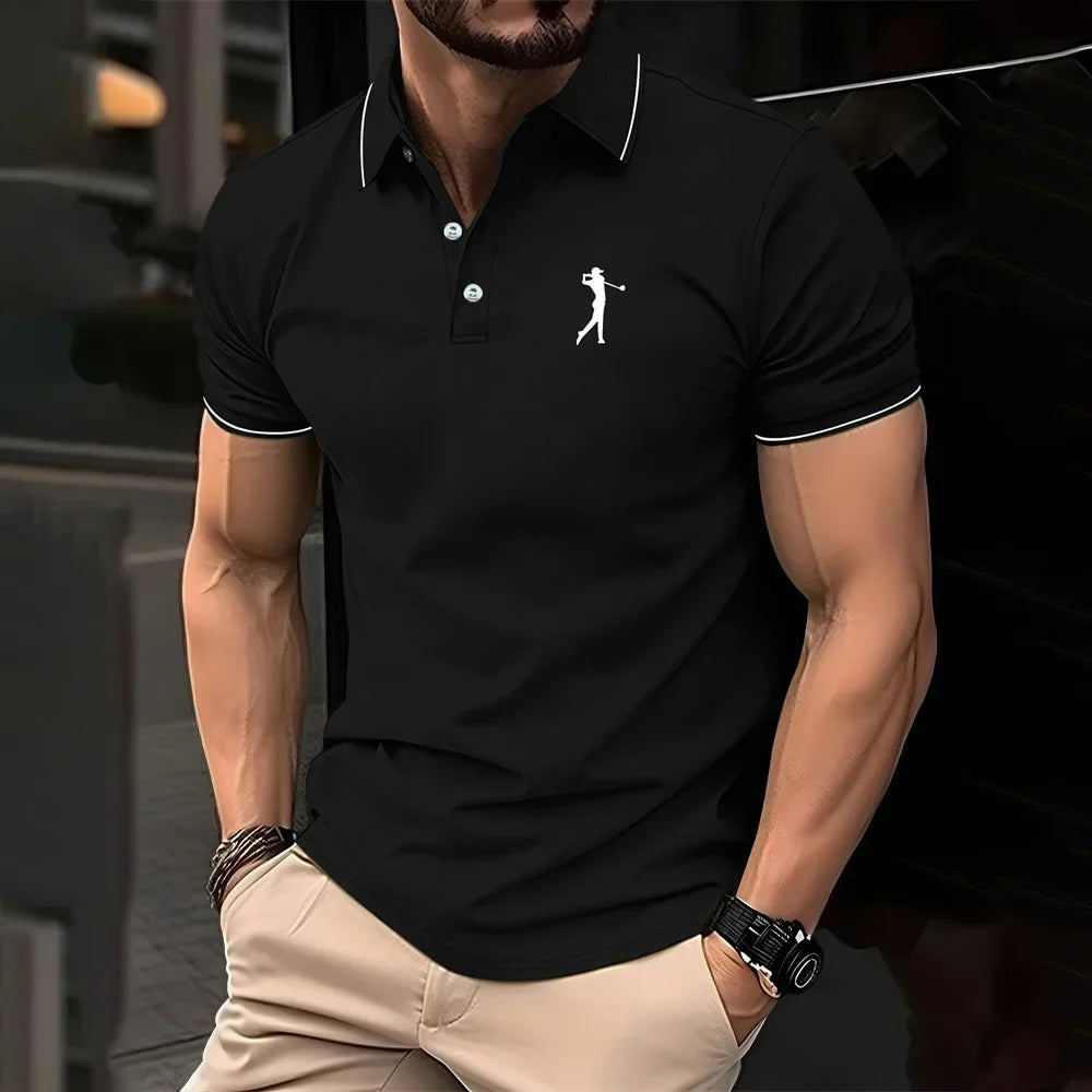 New men's polo shirt in solid color, classic men's polo shirt, short-sleeved, high-quality casual business polo shirt, social me