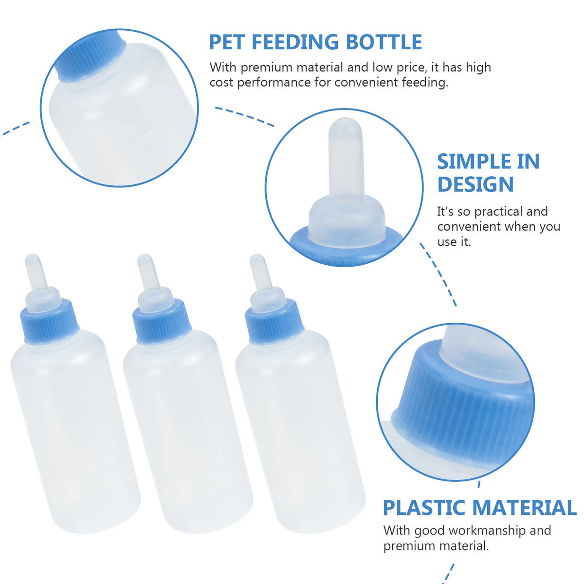 3pcs 50ml Pet Feeding Bottle Milk Nursing Bottle Pet Puppy Kitten Feeding Household Newborn Dog Cat Milk Feeder Drinking Bottle