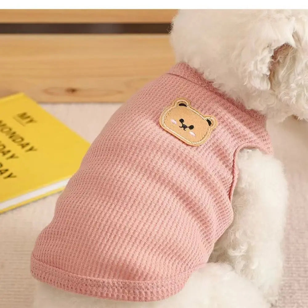 Cute Waffle Dog Clothes Breathable Thin Dog Vest Sweat-absorbent Solid Color Pet Cat Clothing