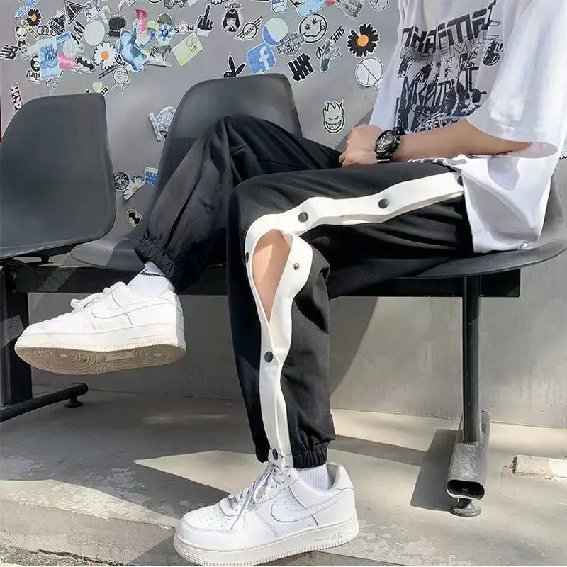 Men's Buttons Pants Running Sports Trousers Male Casual Jogger Basketball Football Sweatpants Outdoor Loose Hiphop Streetwears