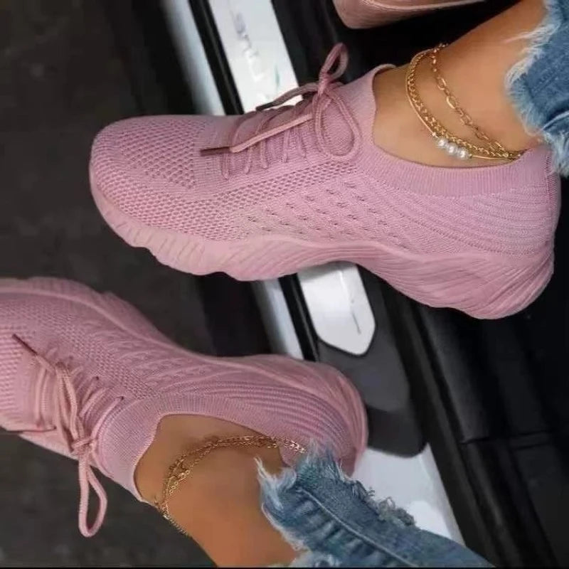 Women's Sneakers Breathable Casual Women Socks Shoes Lace Up Ladies Flats Female Spring Vulcanized Running Zapatillas De Mujer