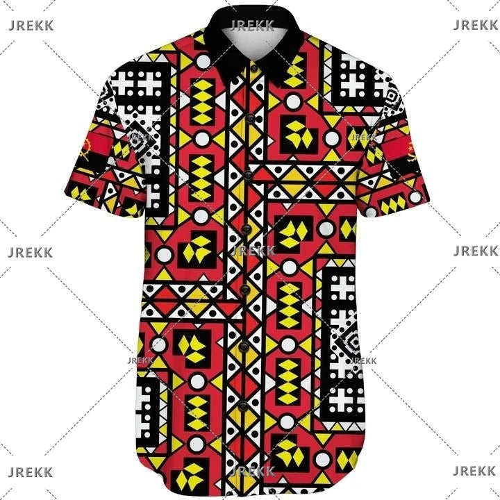 Angola Flag Map Short Sleeve Shirts For Men Clothes National Emblem Kids Blouses Dashiki Festival Gift Top Hawaiian Sport Jersey