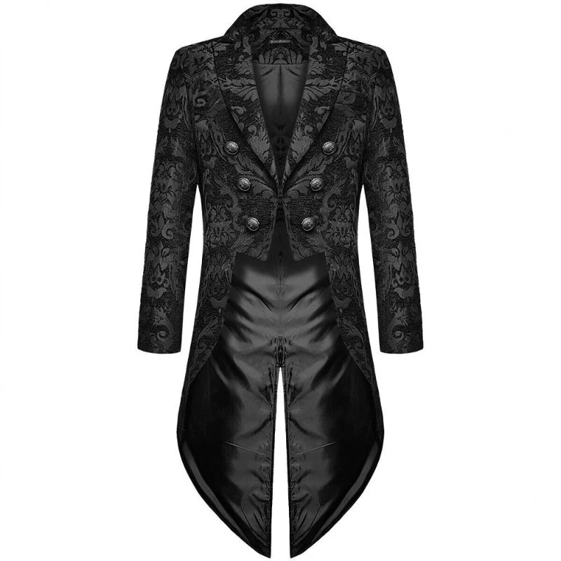 2026 Fashion Gold Jacquard Elegant Tuxedo for Men,Black Gothic Vintage Men's Tailcoat,Holiday Party Stage Performance Men Jacket