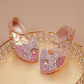 Girls High Heeled Leather Shoes High Heels for Wedding Party Glitter Rhinestone with Bow-knot Kids Dress Pendant Bling Sparkling