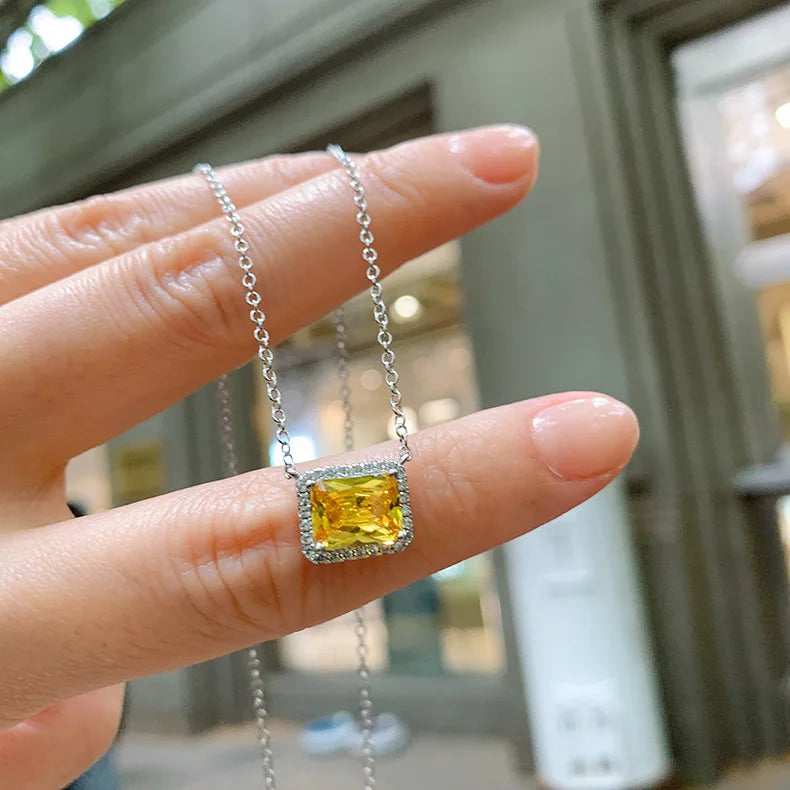 Women Jewelry Vintage 7*9mm High Quality Yellow Pink Blue Crystal Bracelet Necklace Party Fine Gift