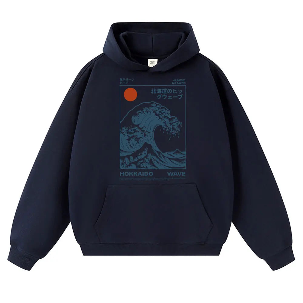 Japanese Style Hokkaido Wave Vintage Hoodie Men Women Harajuku Fashion Hoody Sweatshirt Oversized Autumn Winter Casual Sportwear