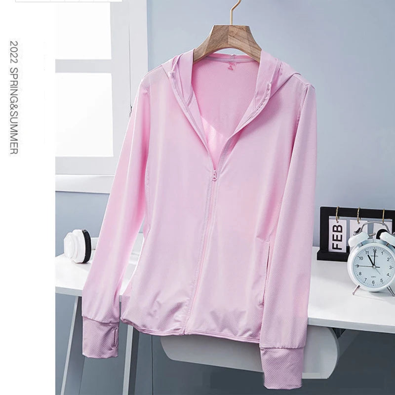 UPF50+ Sun Protection jacket women Ice Silk Hooded Coat for Summer Air Conditioning Clothing Breathable Solid Color