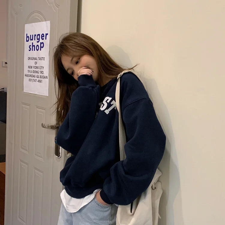 Slim Fit Women's Hoodie Korean Sle Spring Autumn Jaet Loose Comfortable Long Sve round Ne Commute Faion Letter Pat...
