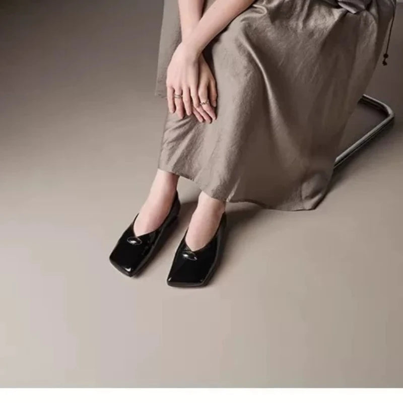 Spring Style Loafers for Women - One-piece Square-toe Thick-soled Low-cut Single Shoe
