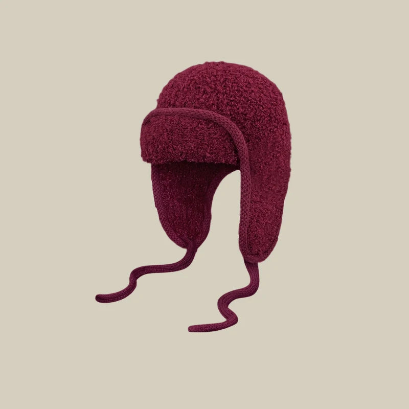 Ear-protective Woolen Knitted Hats for Women, Autumn Winter Thickened Fleece Caps, Ideal for Large Head Circumference